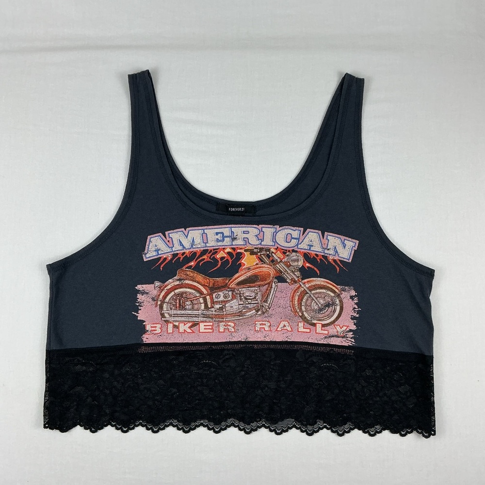 NWT Forever 21 American‎ Biker Rally Cropped Tank, Lace, Size Large